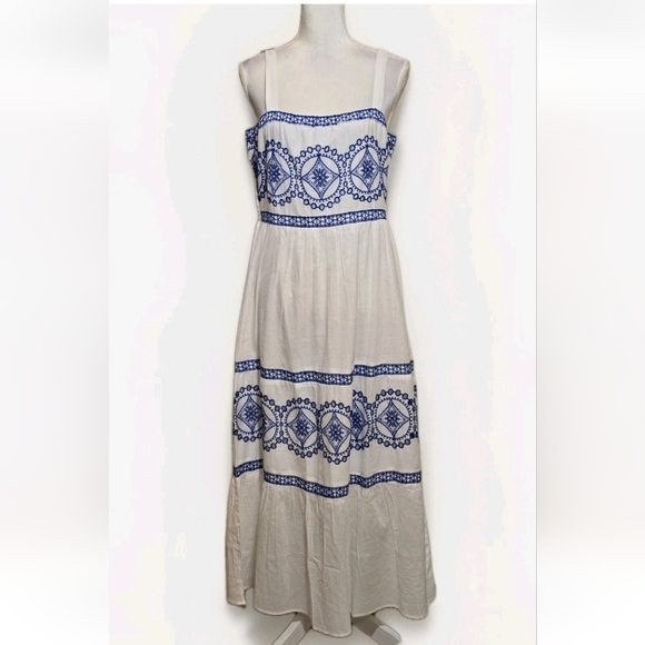 Women's White Maxi 100% Cotton Embroidered Summer Lined Dress XL Santorini Vibes - Picture 6 of 14